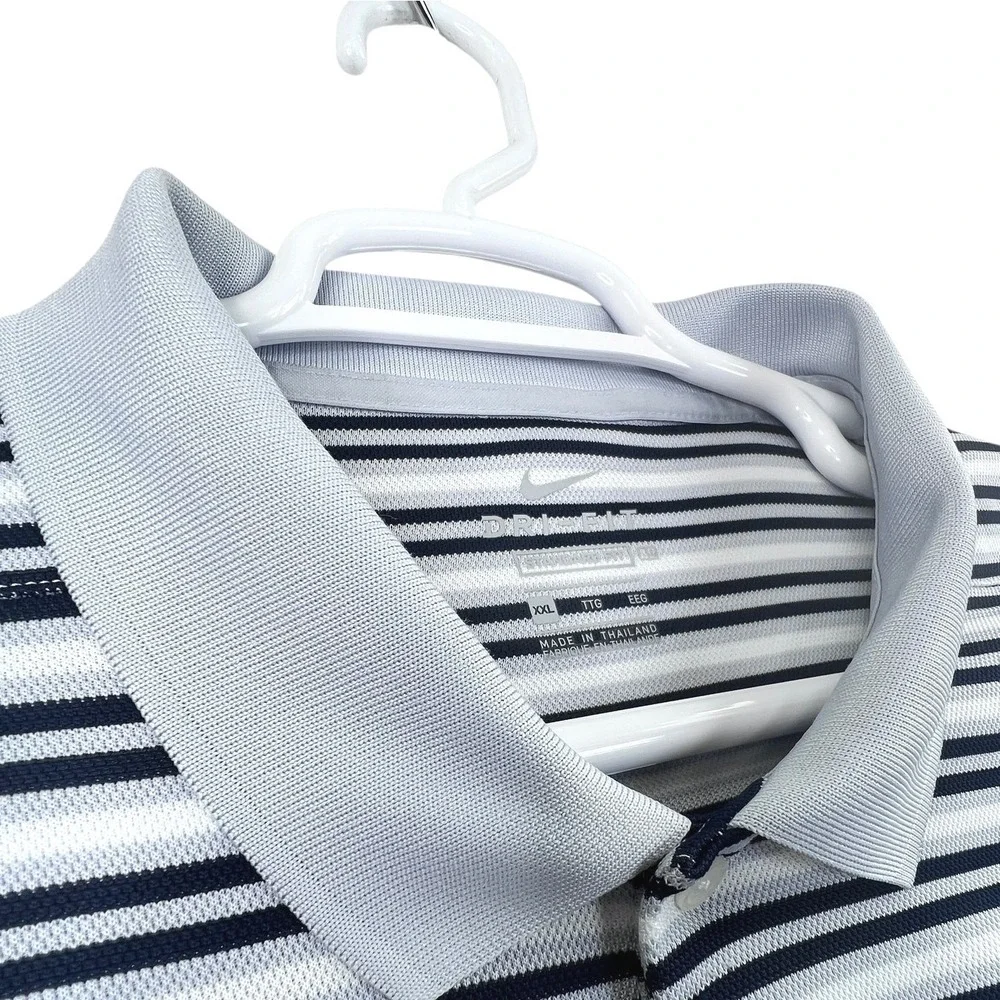 Nike Dri-FIT Polo Shirt Mens XXL Blue White Striped Short Sleeve Golf Top Casual